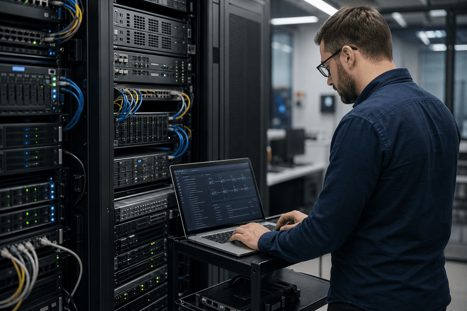 DevOps-инженер проверяет серверную инфраструктуру